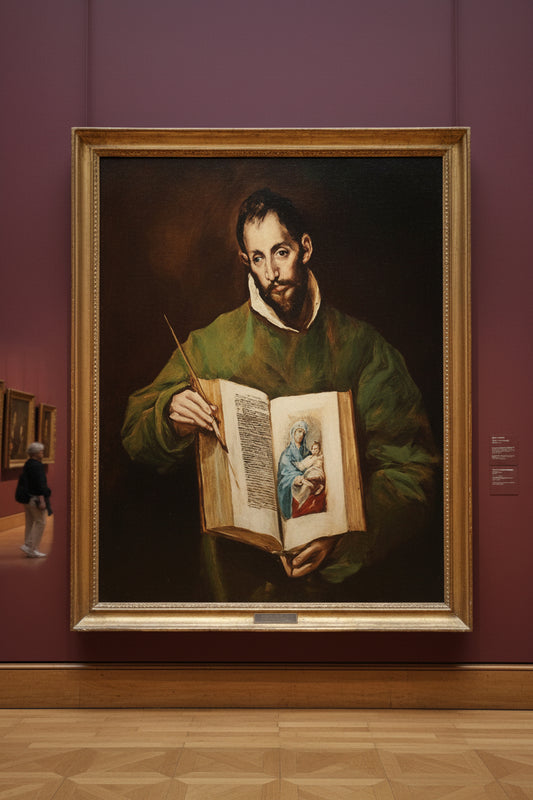 Framed artwork reproduction from El Greco displayed on a gallery wall with warm accent lighting.