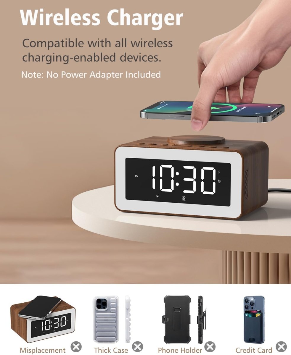 Alarm Clock Bedside with Wireless Charger - Arythmos Ena