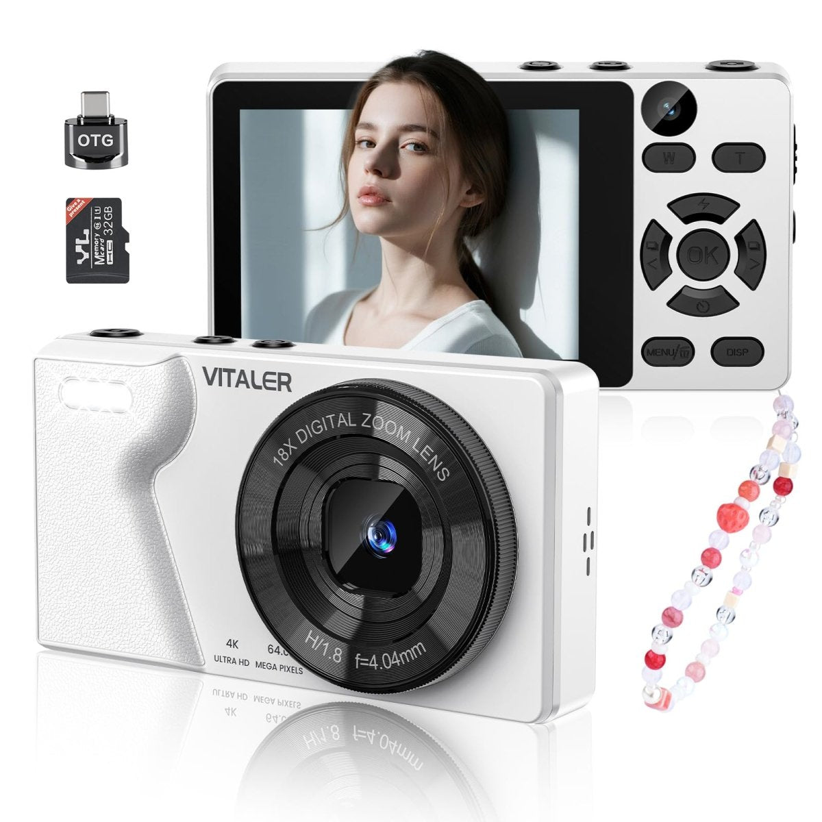 Digital Camera 4K 64MP Compact Camera with Dual Lens,2000mAh Battery, four colours