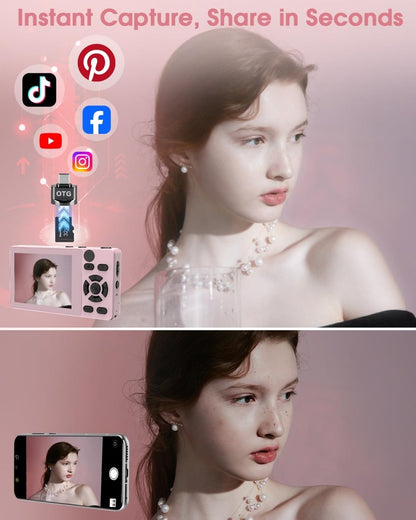 Digital Camera 4K 64MP Compact Camera with Dual Lens,2000mAh Battery, four colours