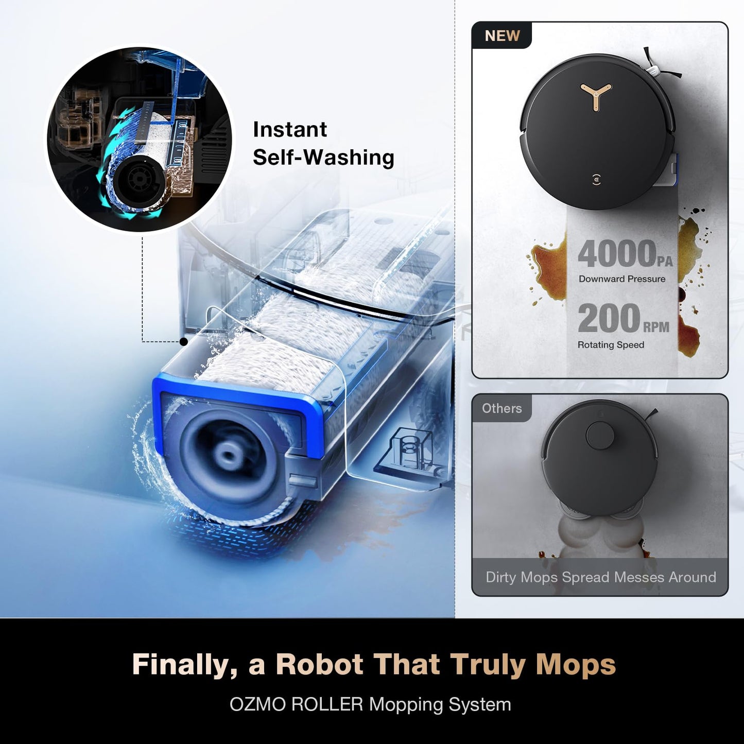 ECOVACS DEEBOT X8 PRO OMNI Robot Vacuum and Mop, 18000Pa, OZMO ROLLER Instant Self - Washing Mopping, 40 - 75℃ Hot Water