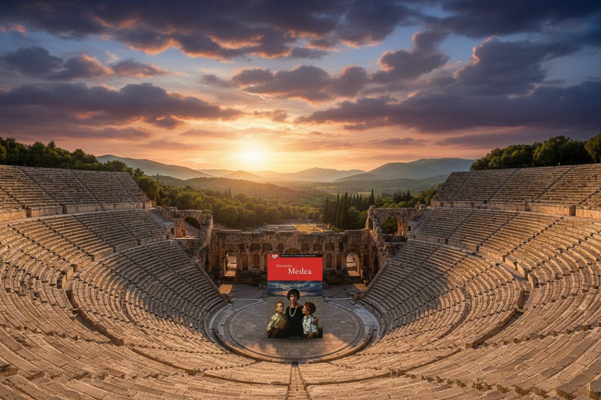 Euripides: Medea in Ancient Theater of Epidavrus panoramic view