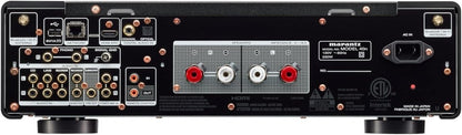 Rear panel view of the high-end audio receiver showcasing multiple input and output connection ports.