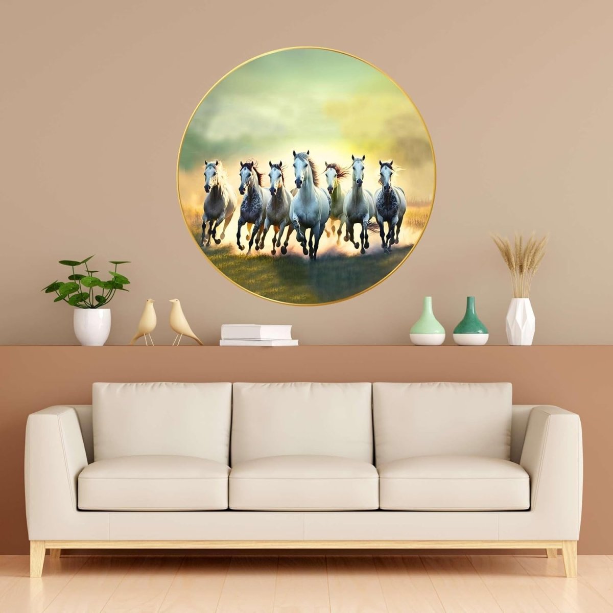 Sandhu crafts Seven Horses Vastu Painting For Wall Decoration Big Large Size 7 horse Vastu Frame Golden Framed