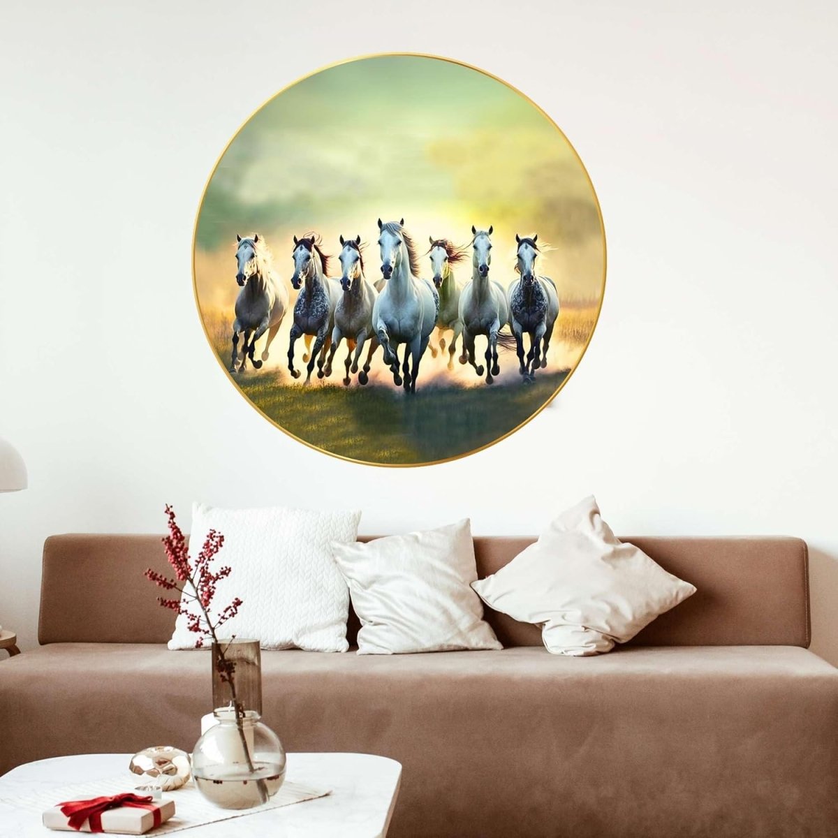 Sandhu crafts Seven Horses Vastu Painting For Wall Decoration Big Large Size 7 horse Vastu Frame Golden Framed