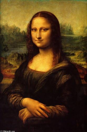 Close-up portrait view of the framed Mona Lisa reproduction showcasing the subject's classic expression and attire.