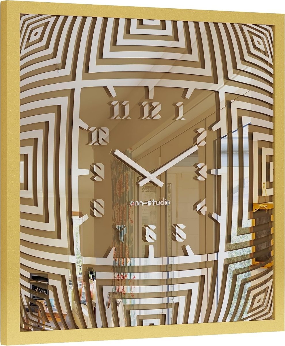 Wall Clock Psychedelic Modern Black Square Unique Handcraft Timekeeper Unusual Hypnotic