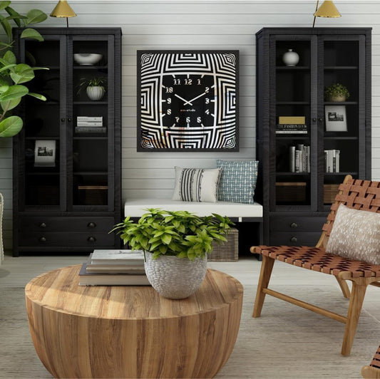 Wall Clock Psychedelic Modern Black Square Unique Handcraft Timekeeper Unusual Hypnotic