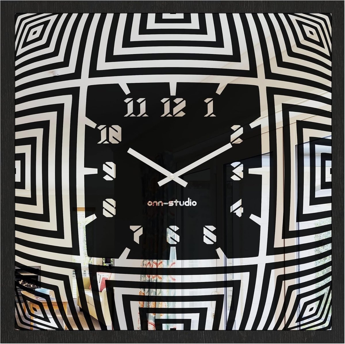 Wall Clock Psychedelic Modern Black Square Unique Handcraft Timekeeper Unusual Hypnotic